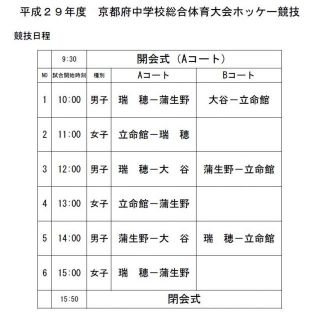 平成２９年度全中京都予選（京都府中学校総合体育大会ホッケー競技の部）について