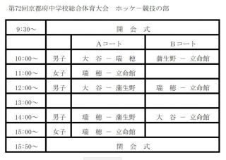 第72回京都府中学校総合体育大会ホッケー競技の部(全国大会京都予選)の試合日程