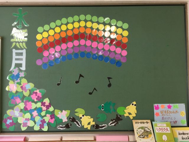 整理活動 梅雨の装飾 ブログ 川崎市立東住吉小学校 図書ボランティア 読み聞かせ サークルスクエア
