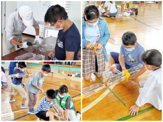 5年生の稲作体験で「かかし作り」が行われました