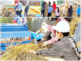 5年生が『稲作体験』で脱穀を行いました