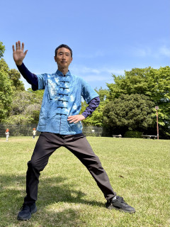 藍染拳法着で練習！