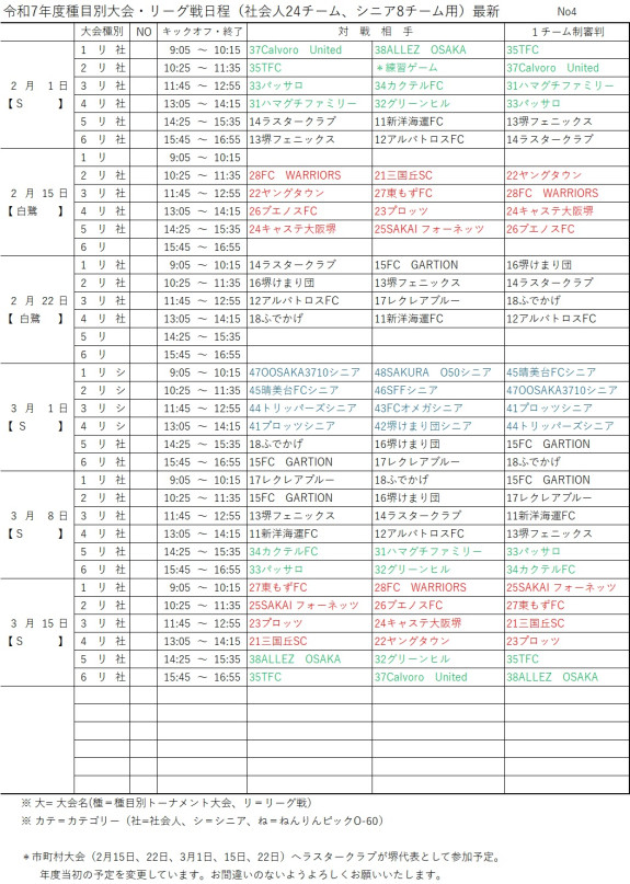 令和7年度種目別大会・リーグ戦日程・リーグ戦日程NO4