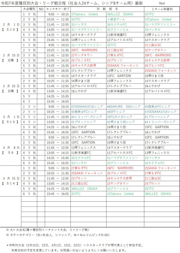 令和7年度種目別大会・リーグ戦日程・リーグ戦日程NO4