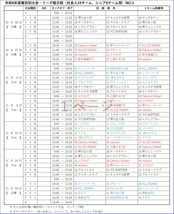 令和8年度種目別大会・リーグ戦日程・リーグ戦日程No3