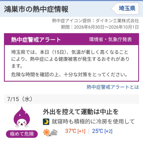 ☀鴻巣市の熱中症情報☀
